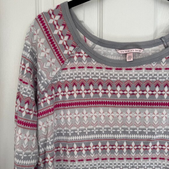 EUC Victoria’s Secret Thermal Top Fair Isle Gray, Pink, and White Color, Size L - Picture 3 of 9